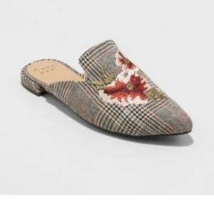 Women's Eve Plaid Embroidered Backless Mules